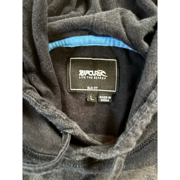 Boy’s Rip Curl Hoodie L Black Blue Striped ls hooded tee - Picture 3 of 7